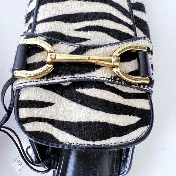 NEW ZARA Calf Hair Leather Zebra Print Mules Open Back Loafer - Picture 5 of 16